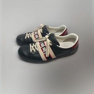 Gucci Ace Black Logo Stripe Elastic Band Sneakers (US size 11.5)